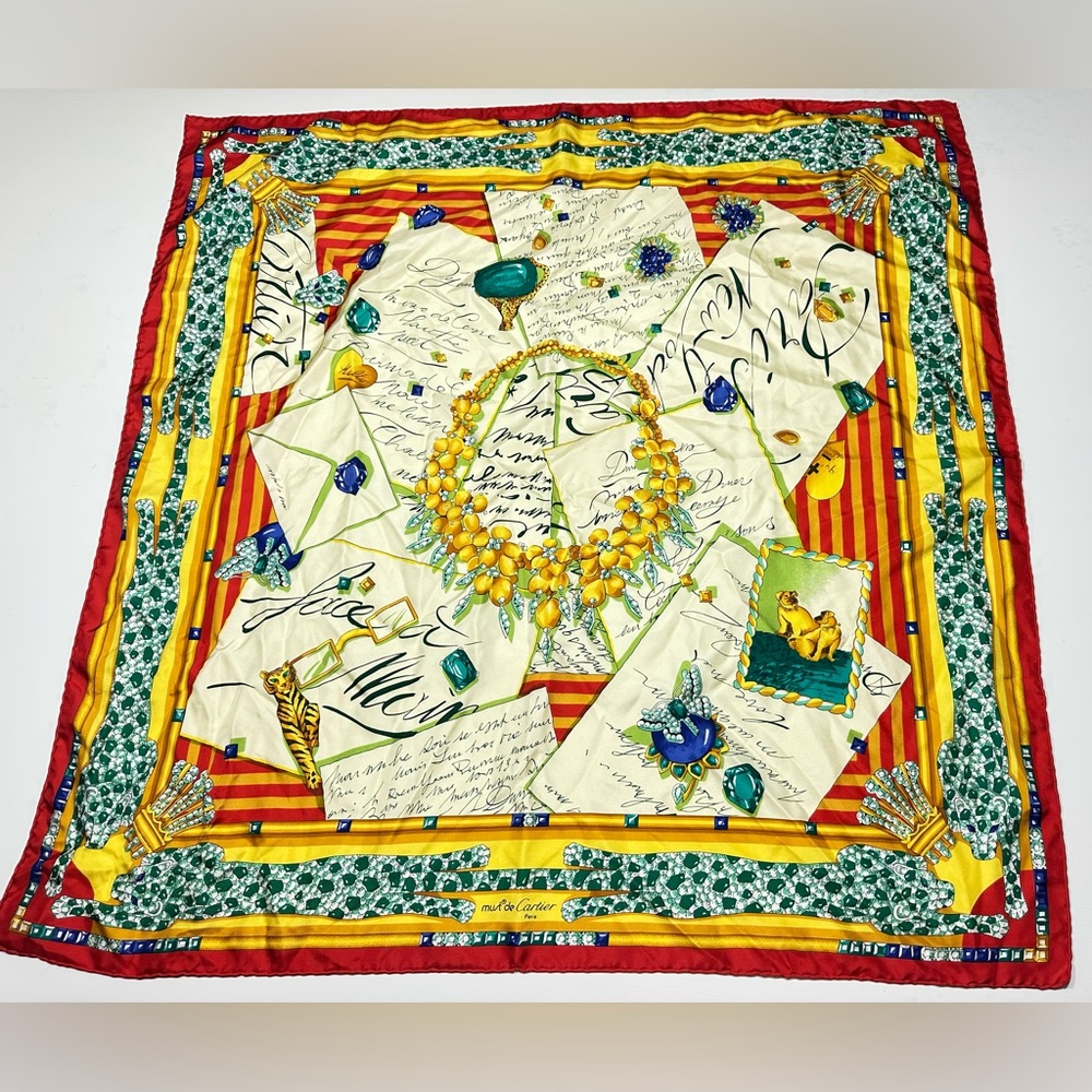 MUST de CARTIER Jewelry and Letters Silk Scarf 34x34 cm